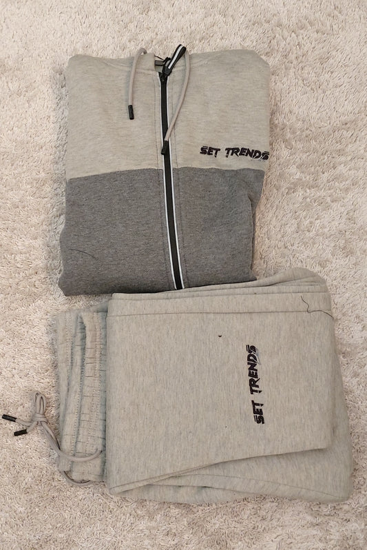 Grey Two-tone Full Zip Hoodie Set