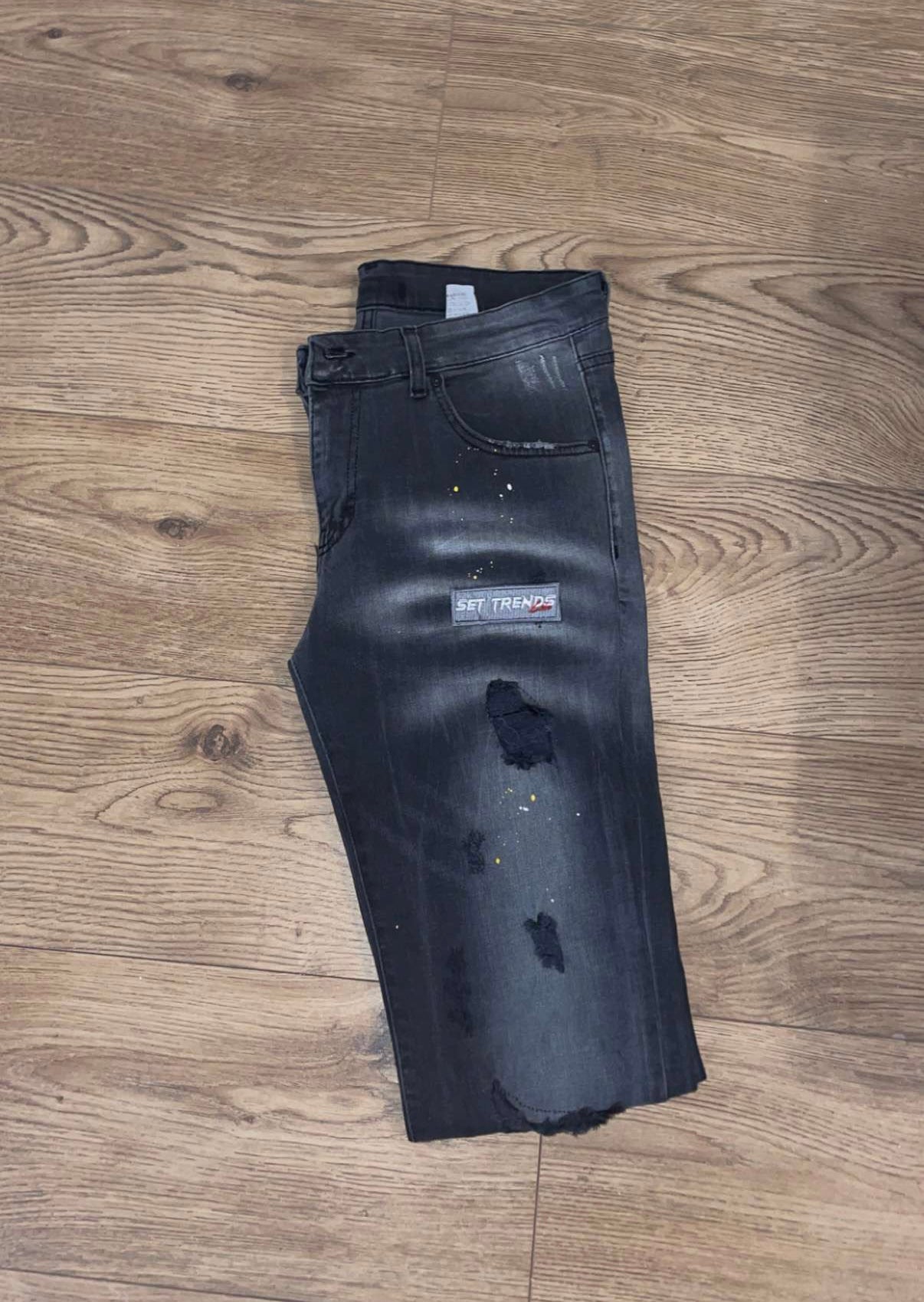 Distressed Splat Black Jeans