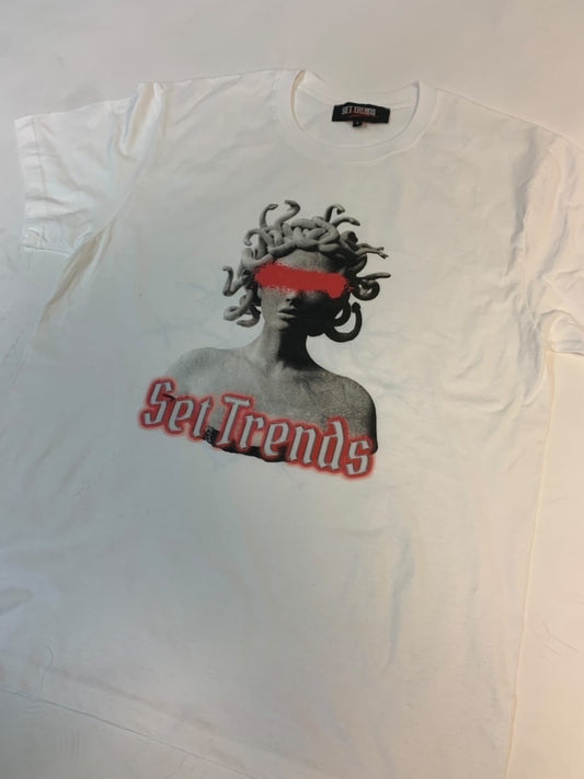 Set In Stone White T - Red Medusa