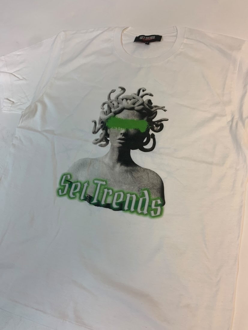 Set In Stone White T - Green Medusa