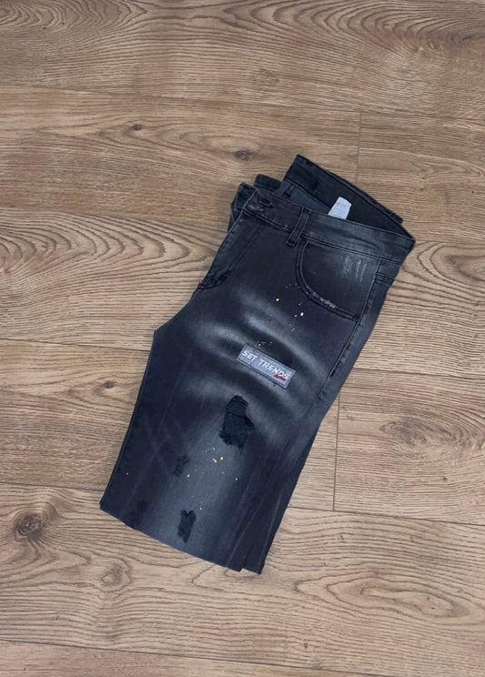 Distressed Splat Black Jeans