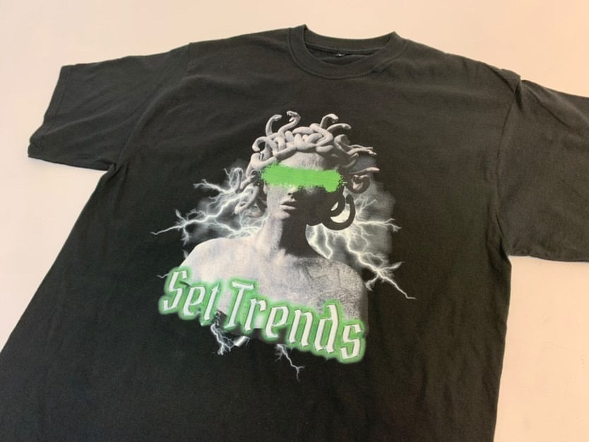 Set In Stone Black T - Green Medusa